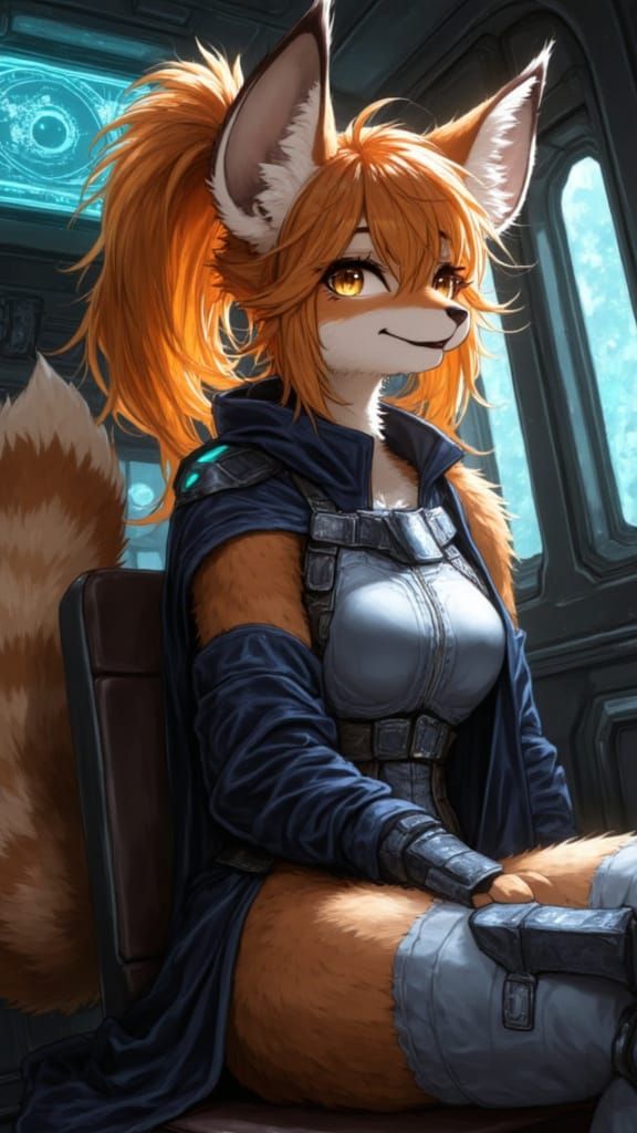 Cinematic Furry Fennec Fox Pilot in Mecha Cockpit