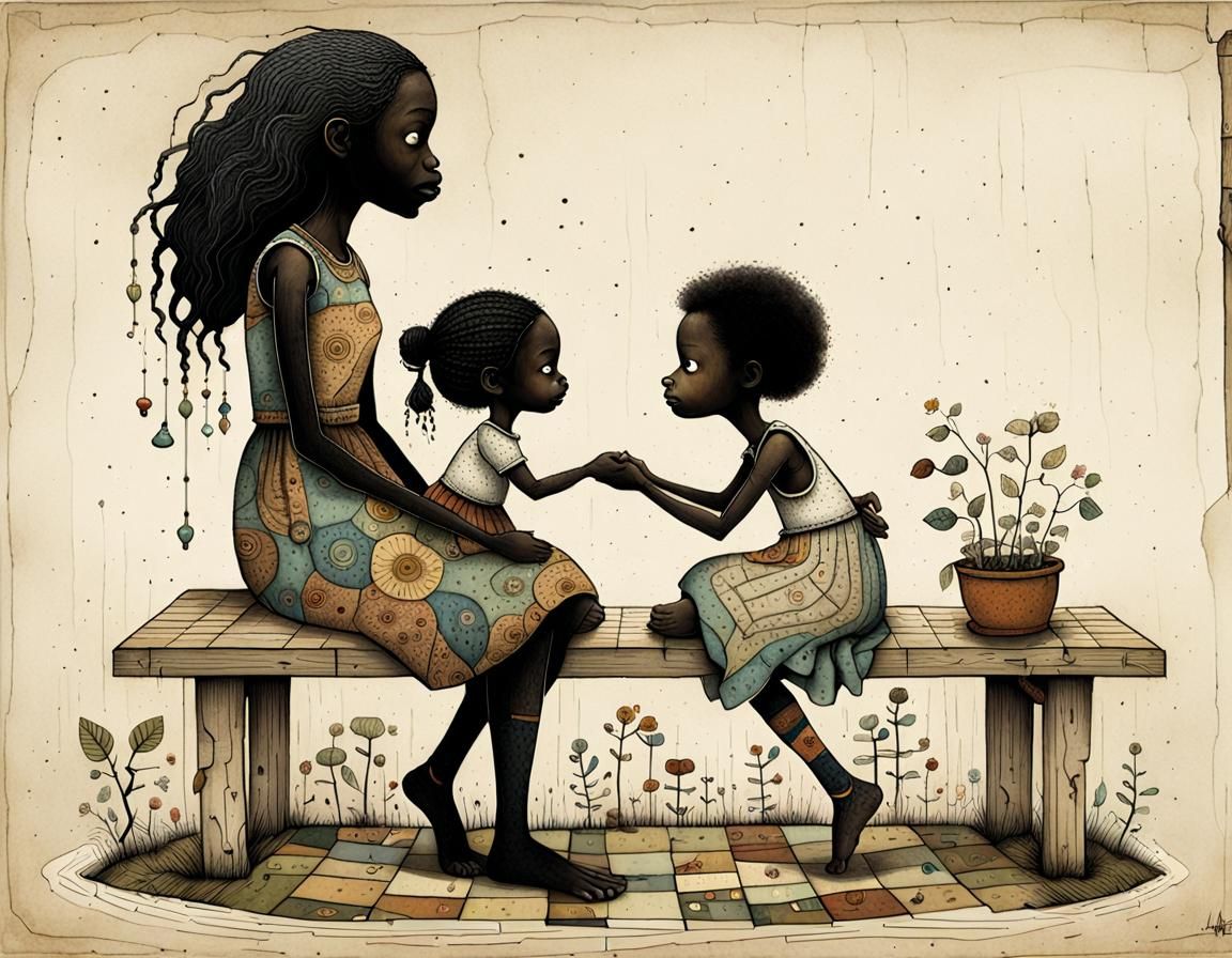 Whimsical Mother and Child Illustration