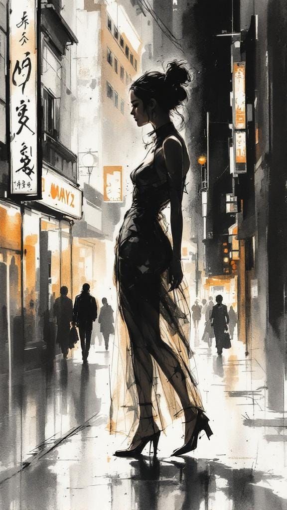 Atmospheric Urban Sketch in Watercolor Style