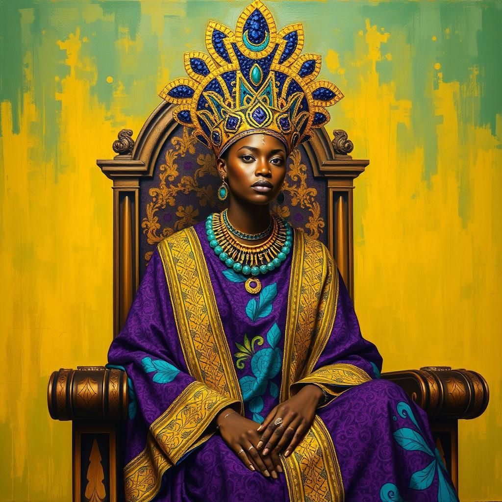 Opulent Woman Ruler on Throne, in Abstract Style