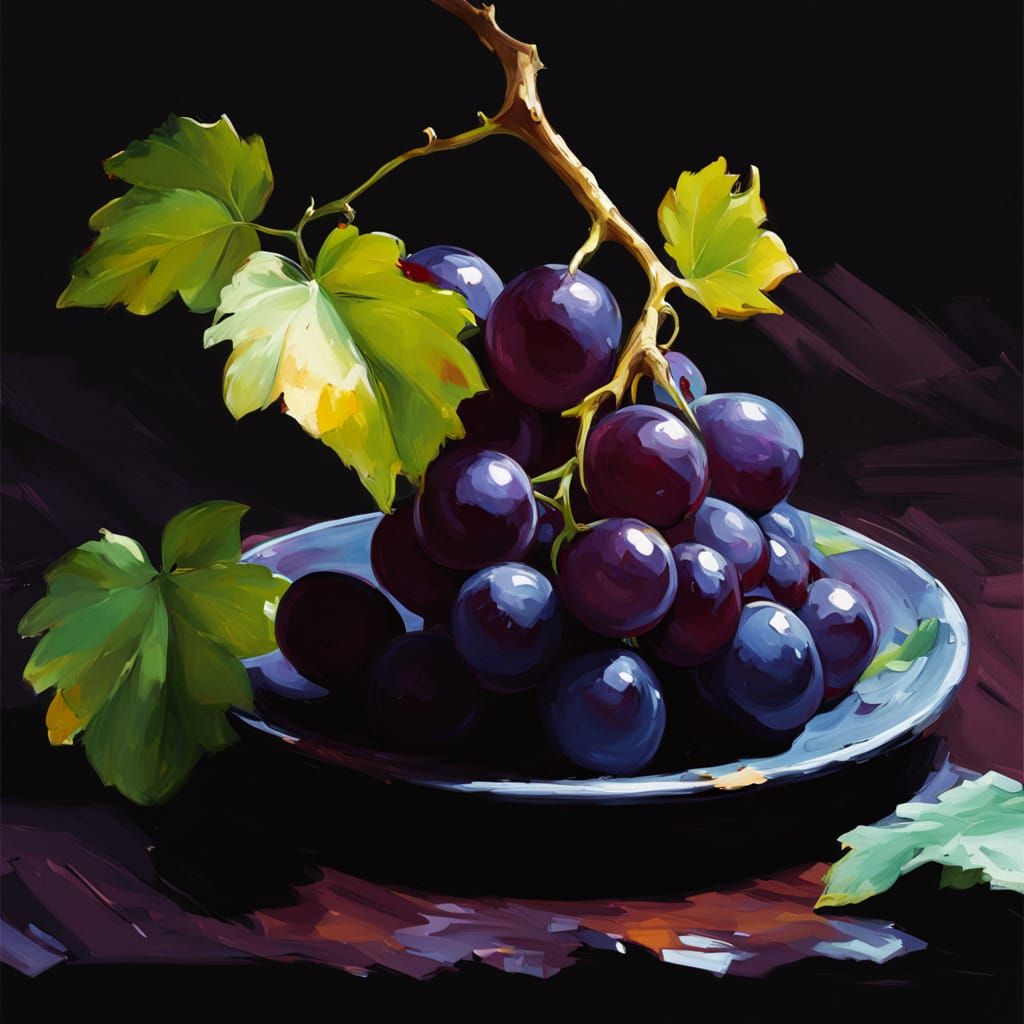Neo-Impressionist Oil Painting of a Dark Grape