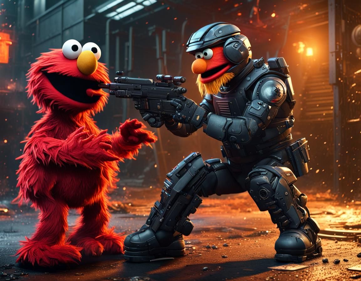 Epic Sci-Fi Battle between Cybernetic Agent and Muppet Icon