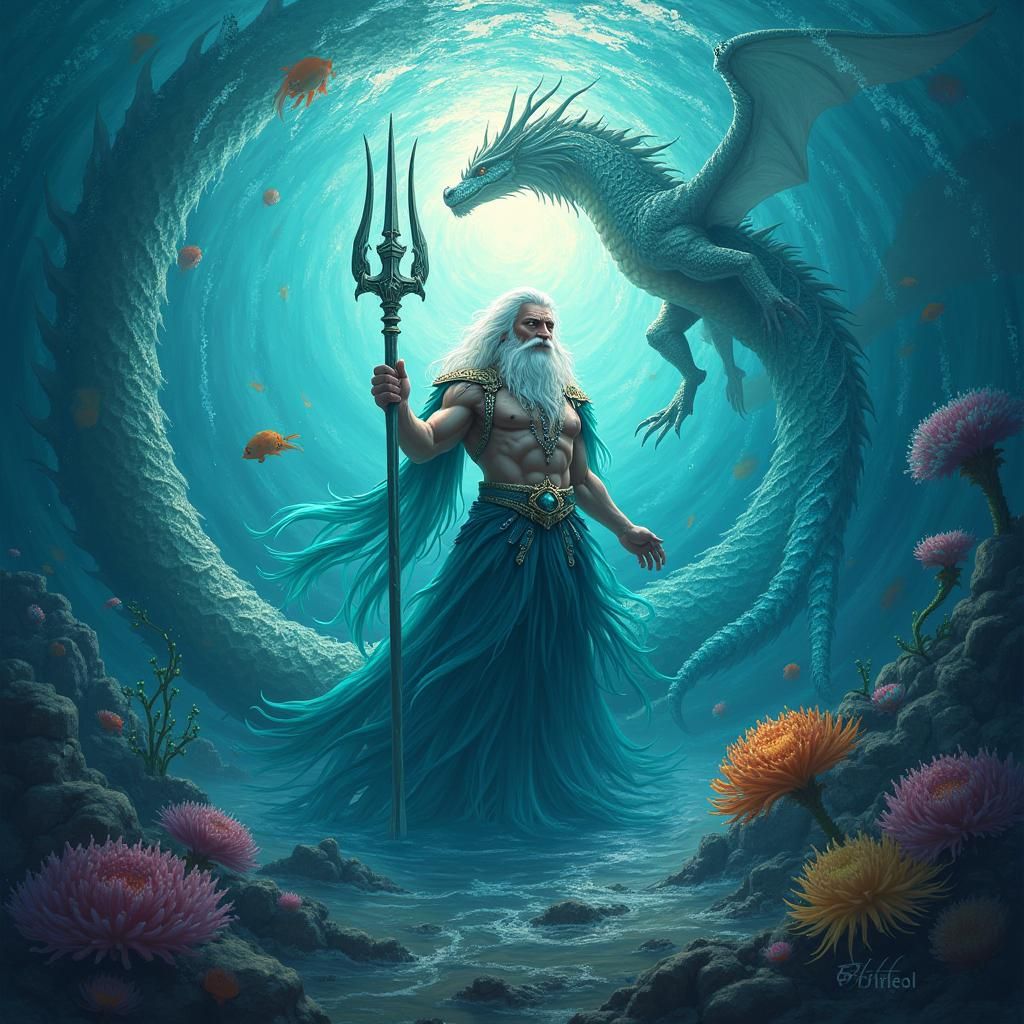 Neptune, God of the Sea, in a Fantasy Art Style