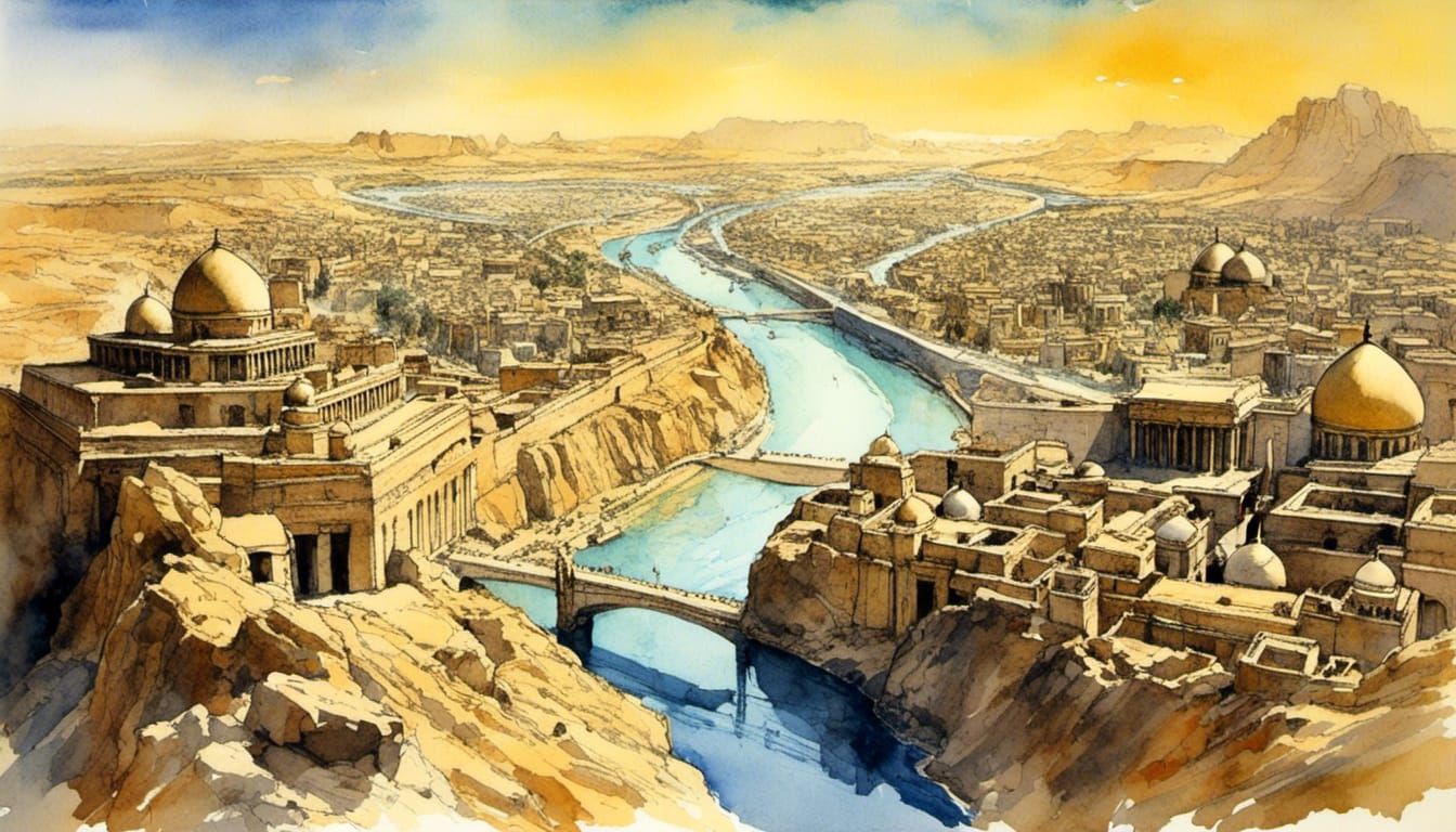 Babylon Rivers: An Epic Watercolor Masterpiece
