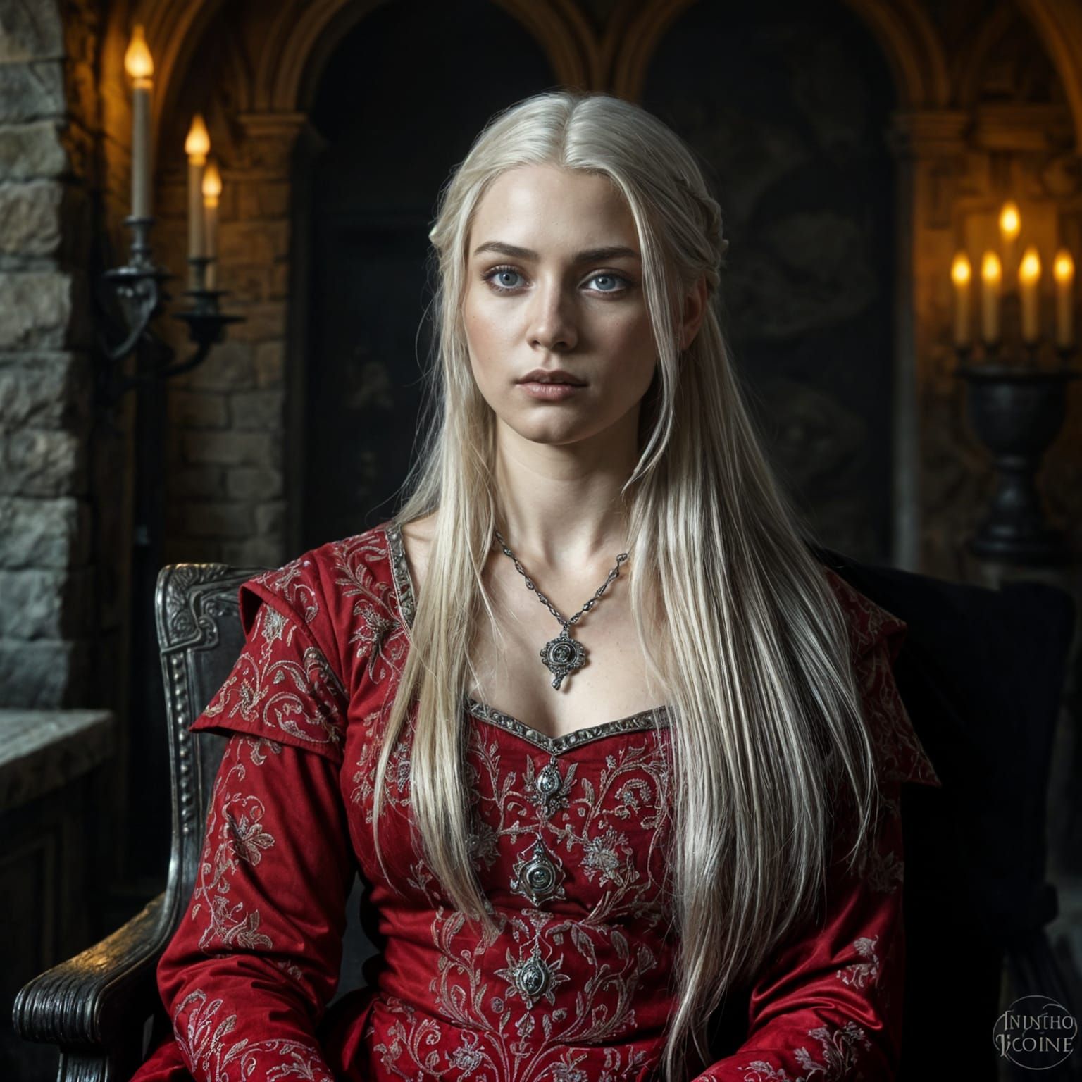 Rhaena Targaryen in Royal Gown in Castle Interior