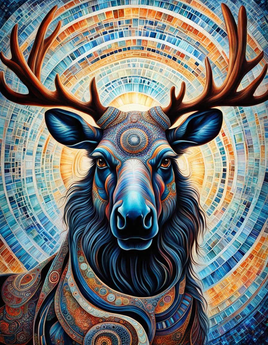 Psychedelic Moose Portrait in Aboriginal Style