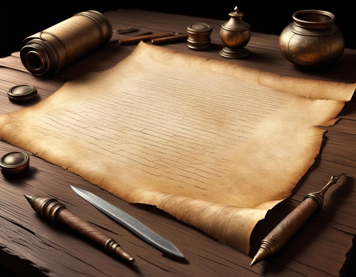 Realistic Ancient Parchment Scroll with Quill