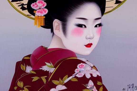 Japanese Woman in Kimono: Hyperdetailed Fantasy Portrait