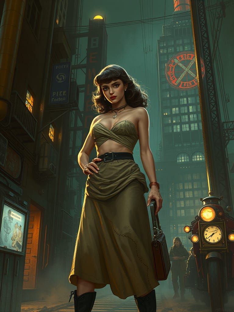 Pin-Up Woman in Steampunk Alternate History Style