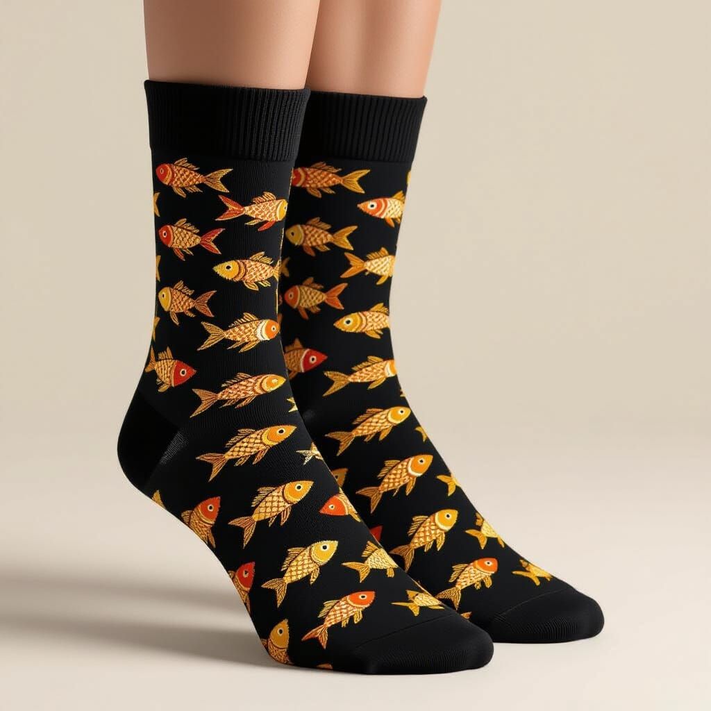 Goldfish Embroidery on Black Socks
