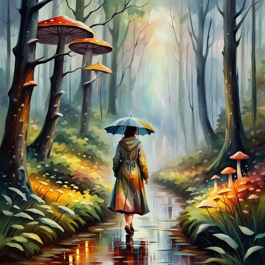 Misty Forest Path Digital Painting