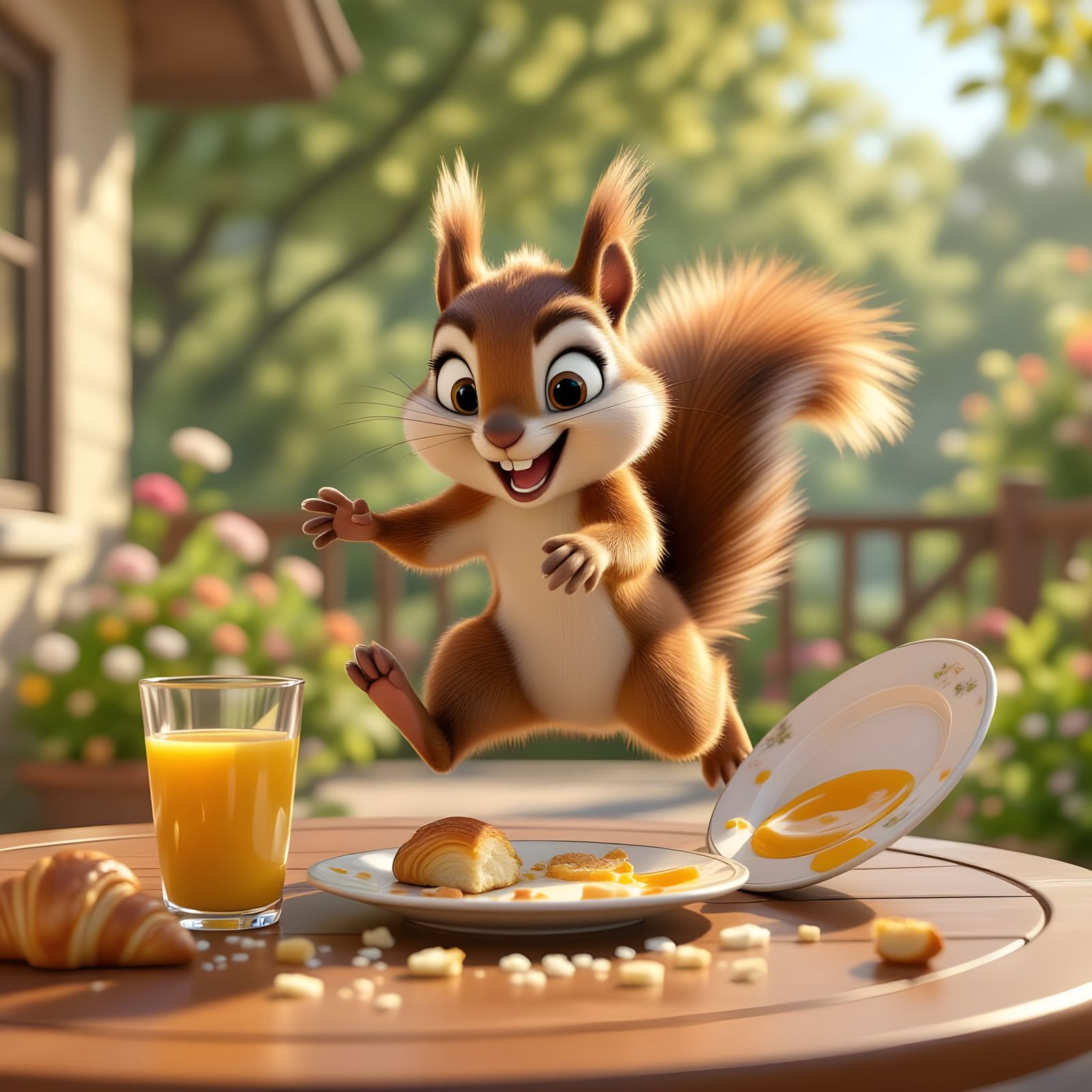 Mischievous Squirrel's Pixar Escape from Breakfast Table