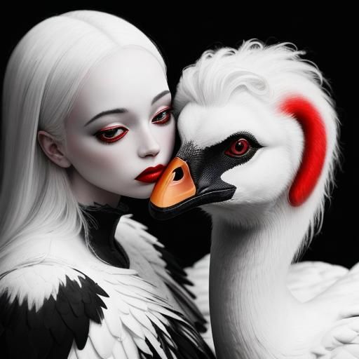 Surreal Black and White Swan Kiss Photography