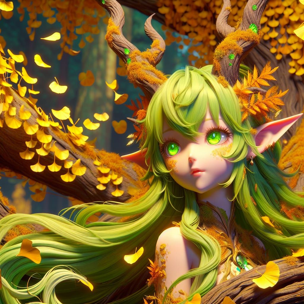 Anime Satyr Girl in Autumn Fantasy Art