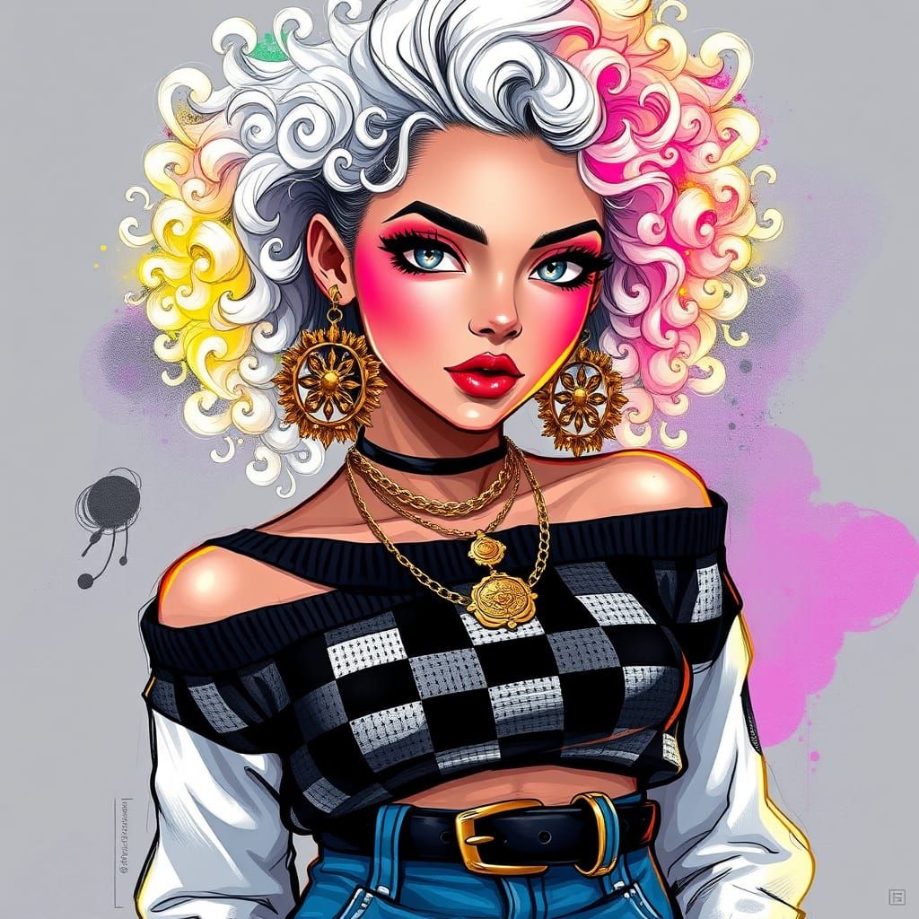 Ethereal Portrait in Vibrant, Stylized Charcoal Chalk Illust...