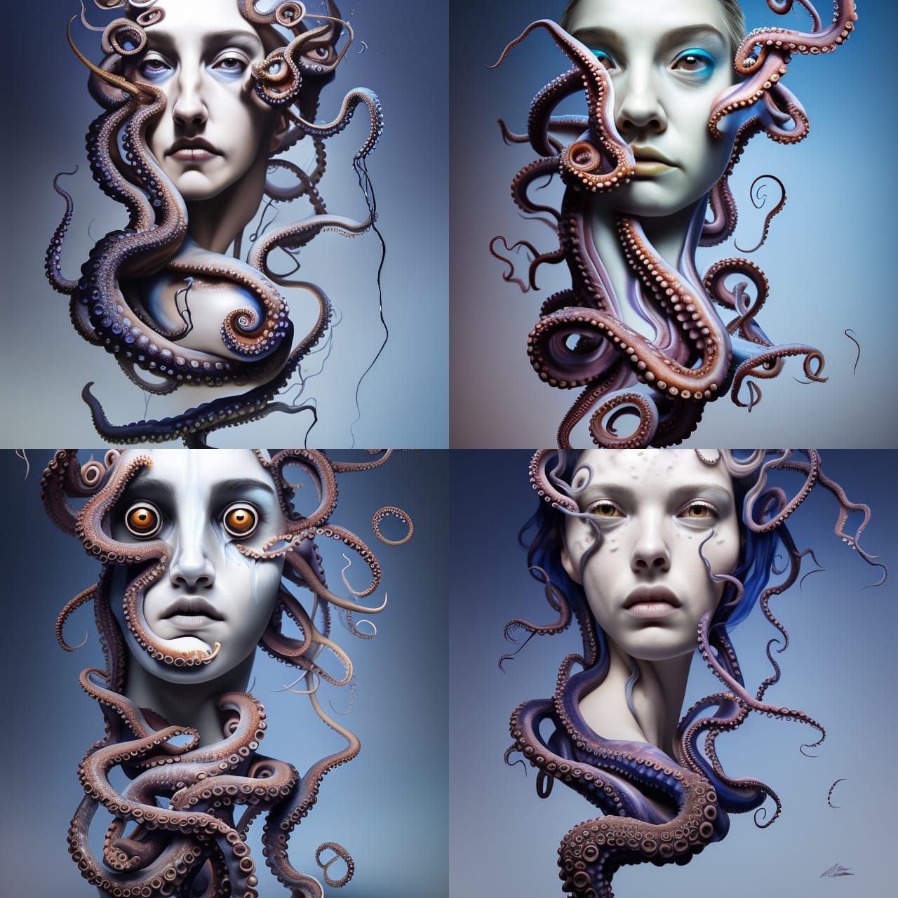 Surreal Octopus Metamorphosis Portrait in Fluid Acrylic Styl...