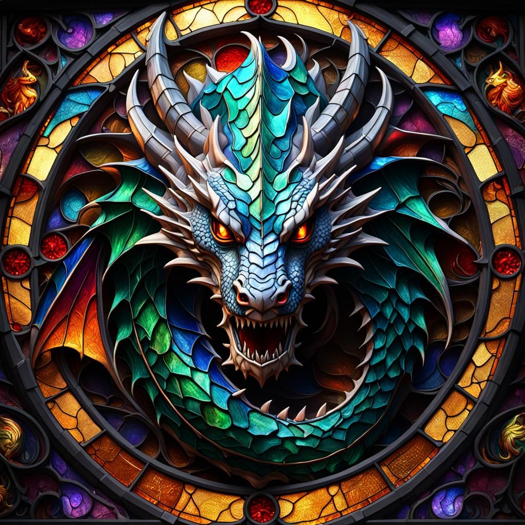 Surreal Stained Glass Dragon Concept Art in Hyperdetailed 8K...