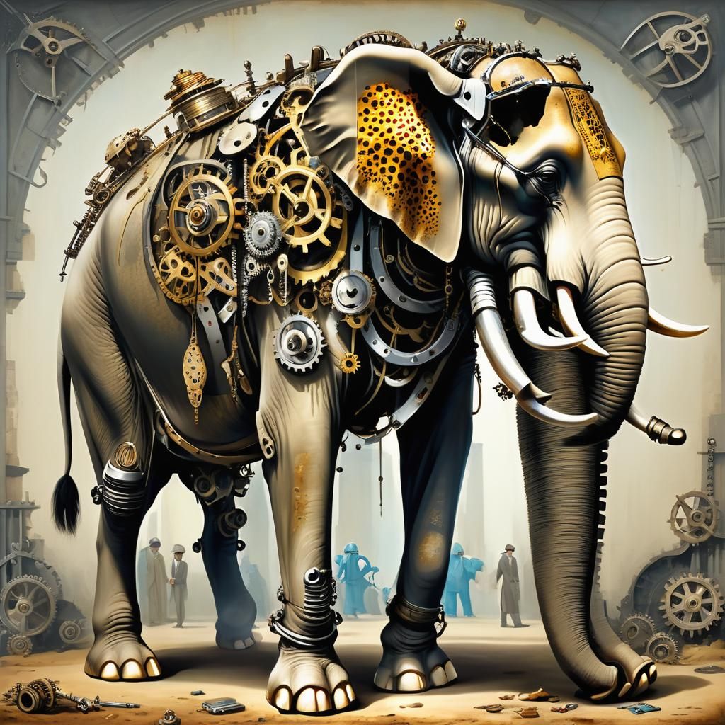 Mechanically-Enhanced Elephant in Photorealistic Style