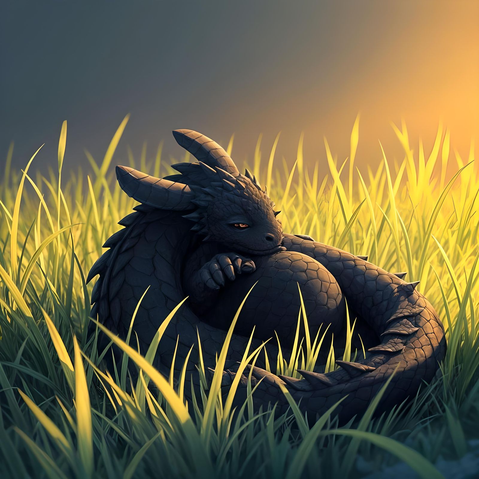 Resting Dragon in Anime Style