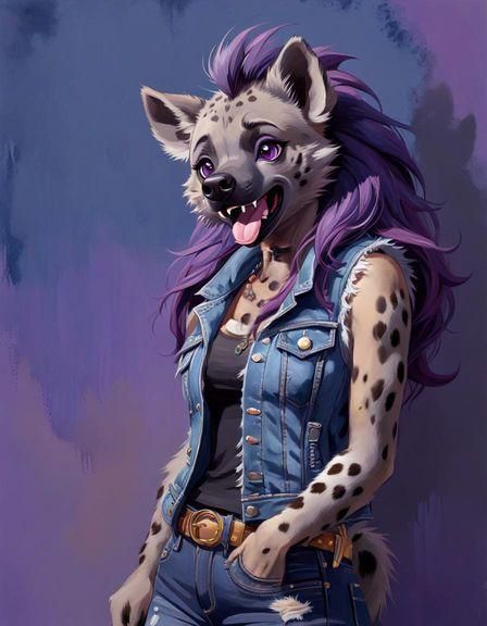 Whimsical She-Hyena with Purple Hair and Flirty Expression
