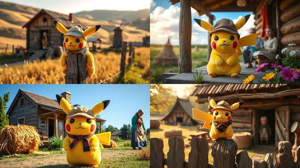 Pikachu in a Sherlock Holmes Hat in a Russian Village
