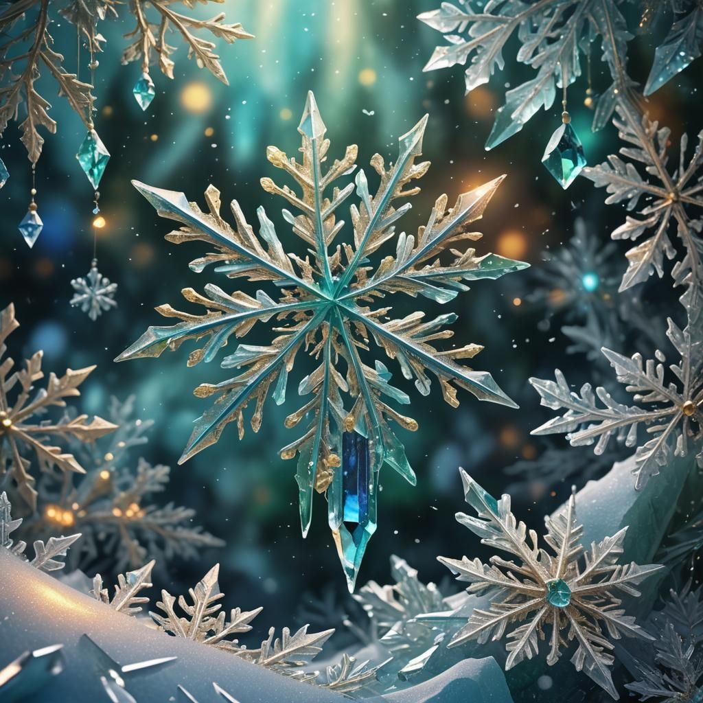 Mystical Snowflake Falling in Winter Wonderland