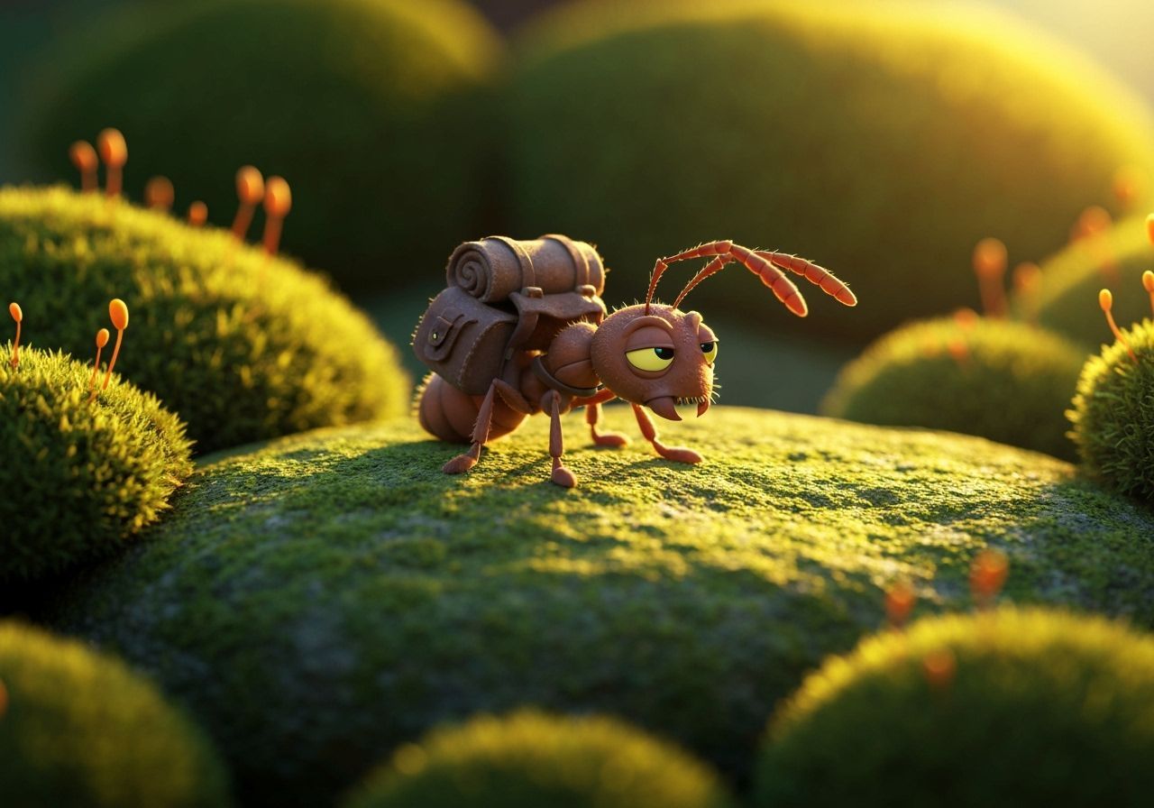 Tired Ant Rests in Golden Light
