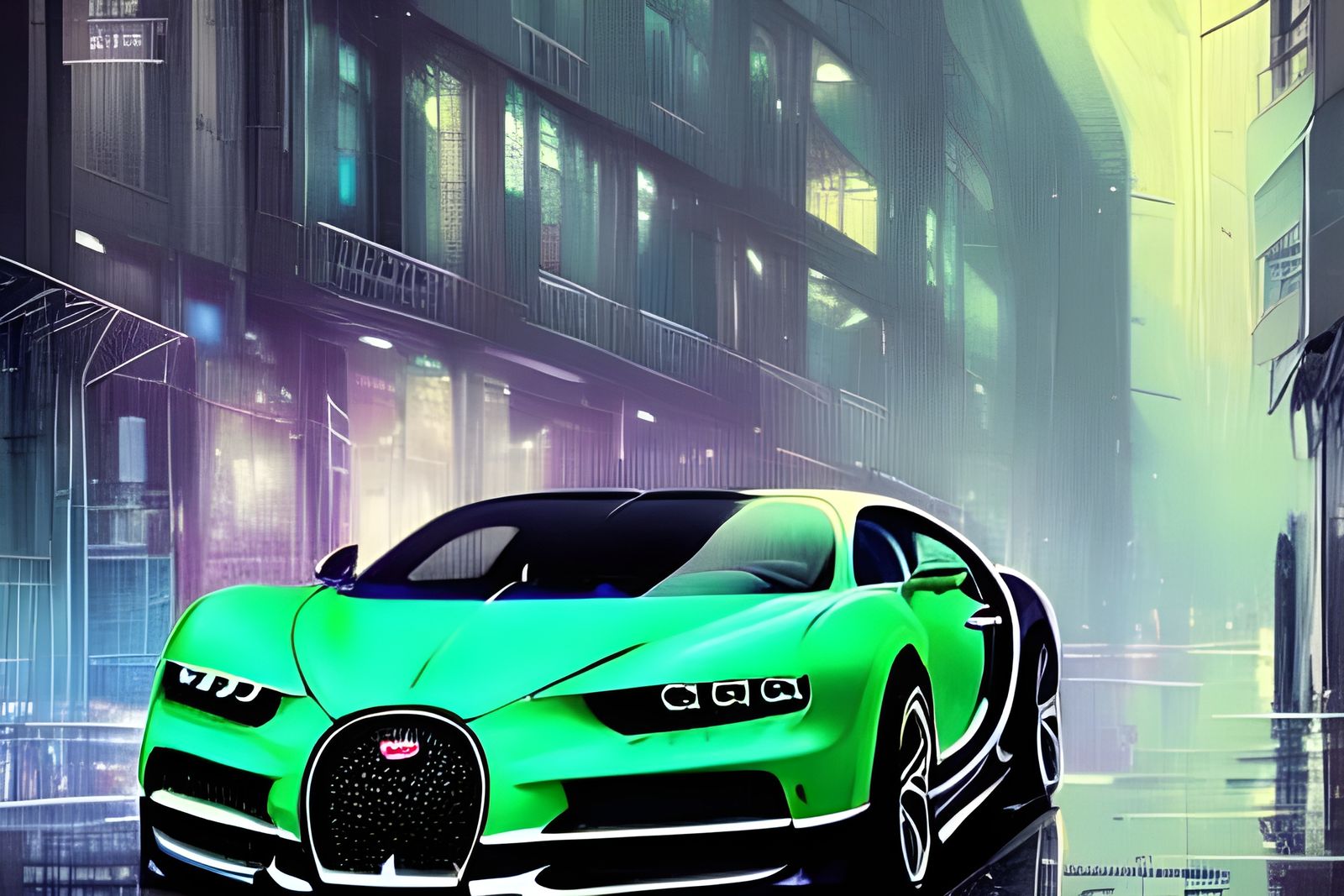 Bugatti Chiron in Dark City: Digital Painting
