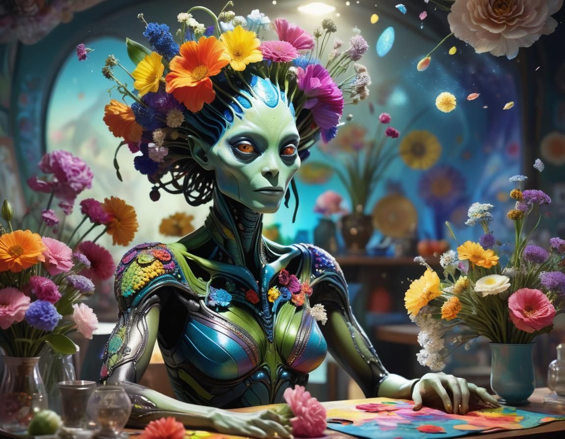 Alien Woman Still Life in Triadic Colors