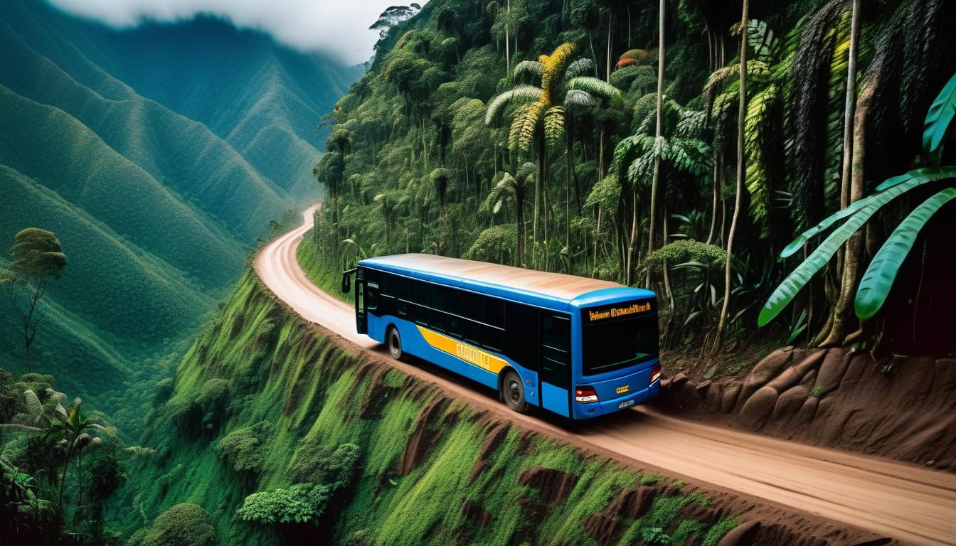 Surreal Bus Navigates Perilous Rainforest Road in Dramatic L...