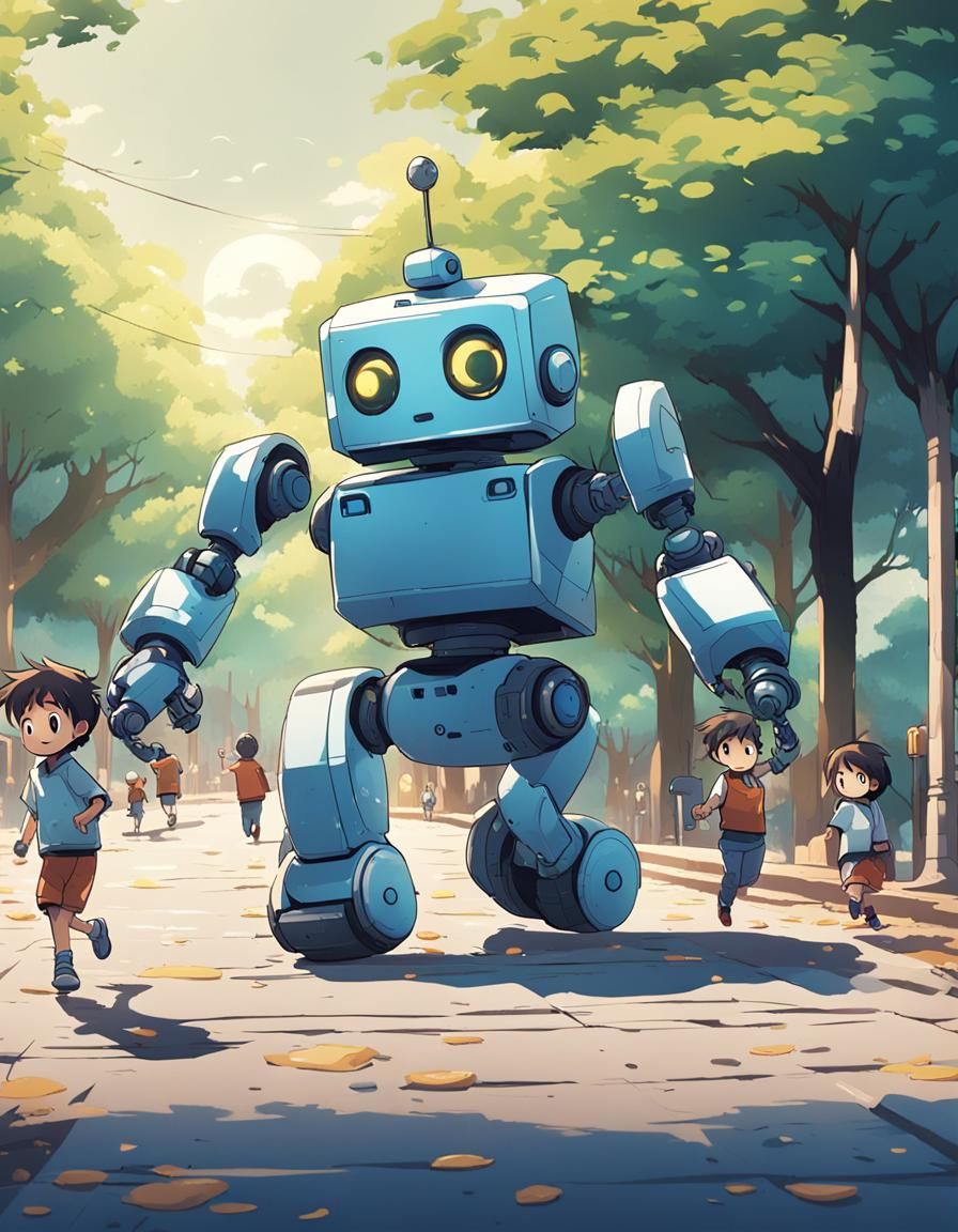 Robot Watches Children Playing: Anime Style