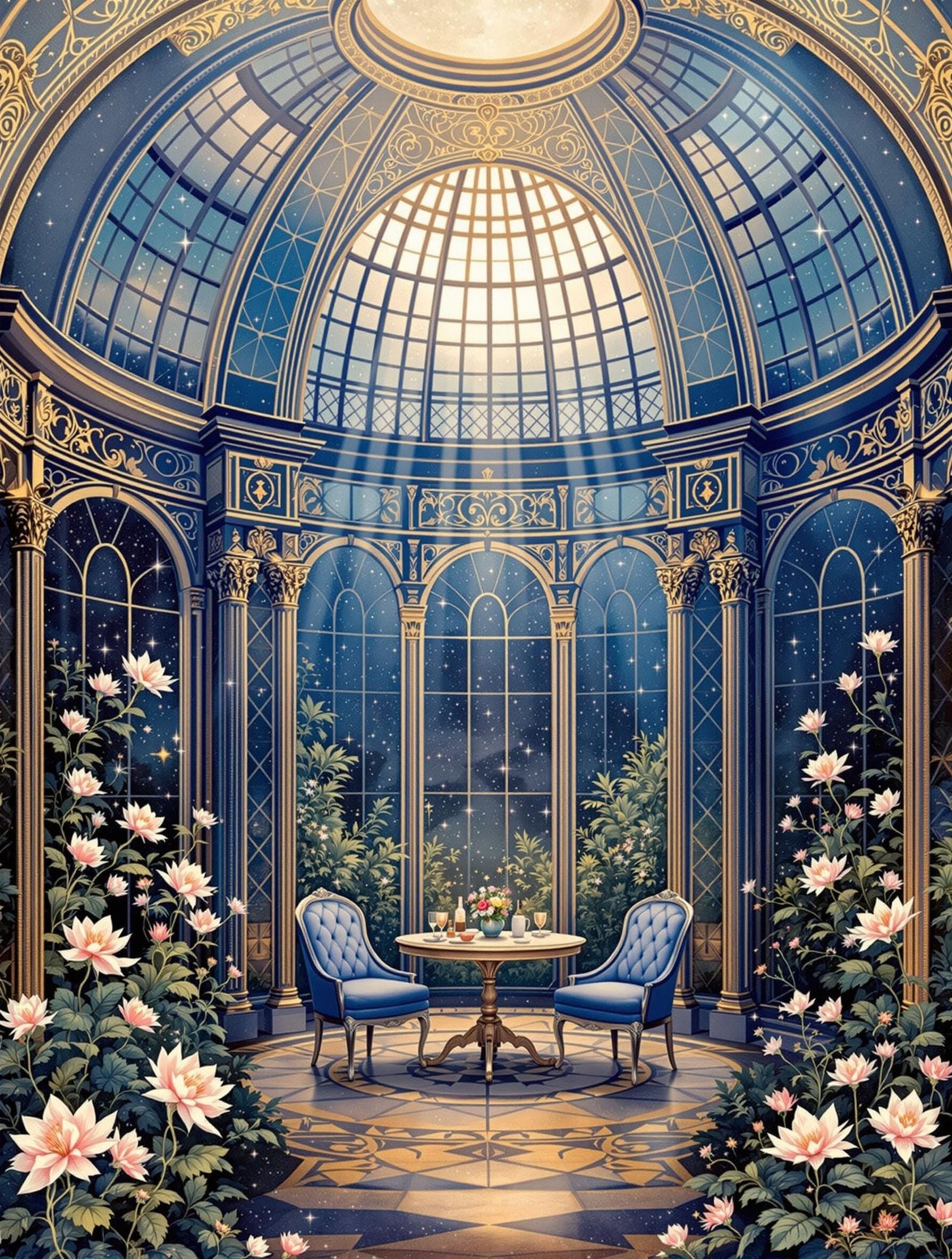 Ethereal Baroque Greenhouse in Cosmic Twilight