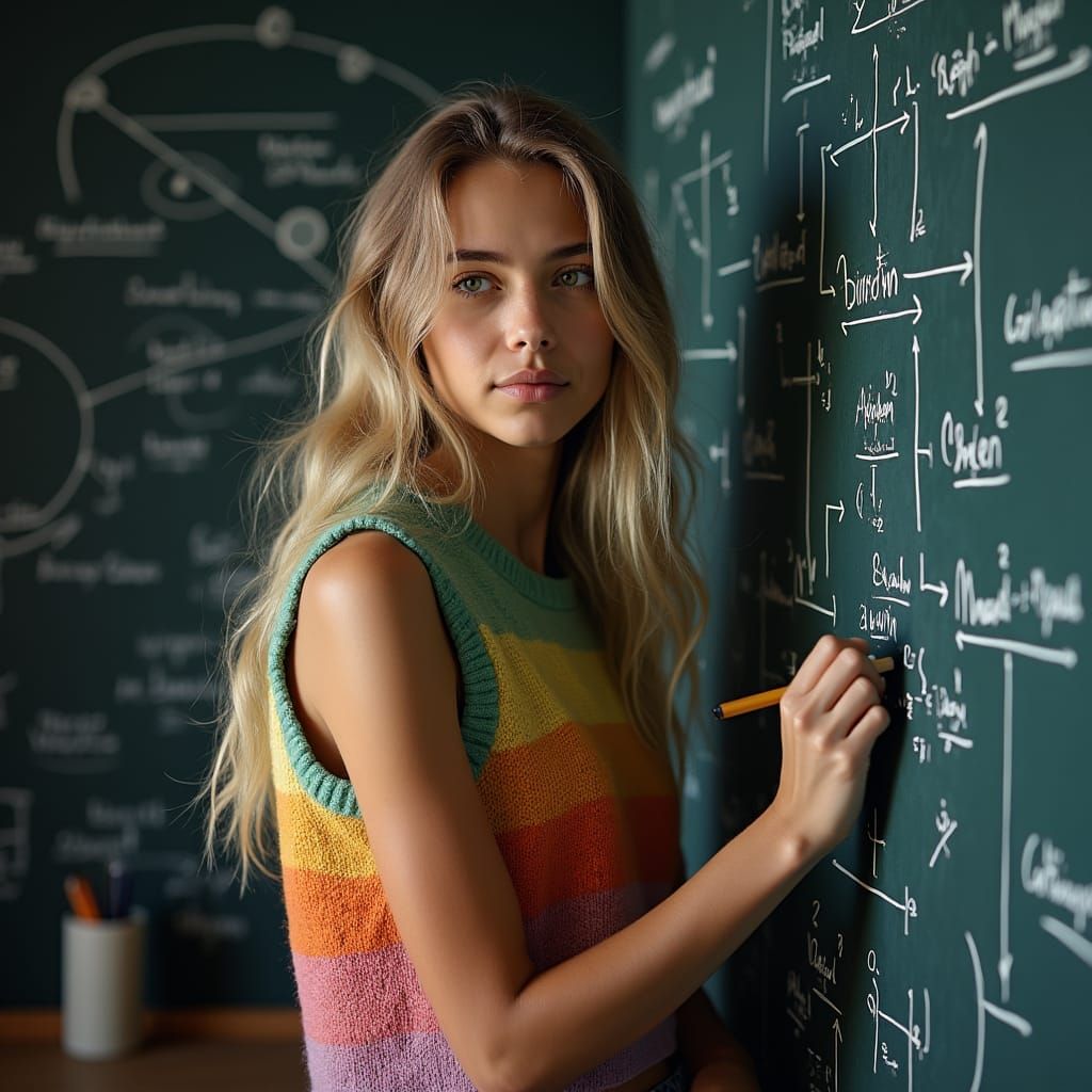 Student Immersed in Astronomical Formulas