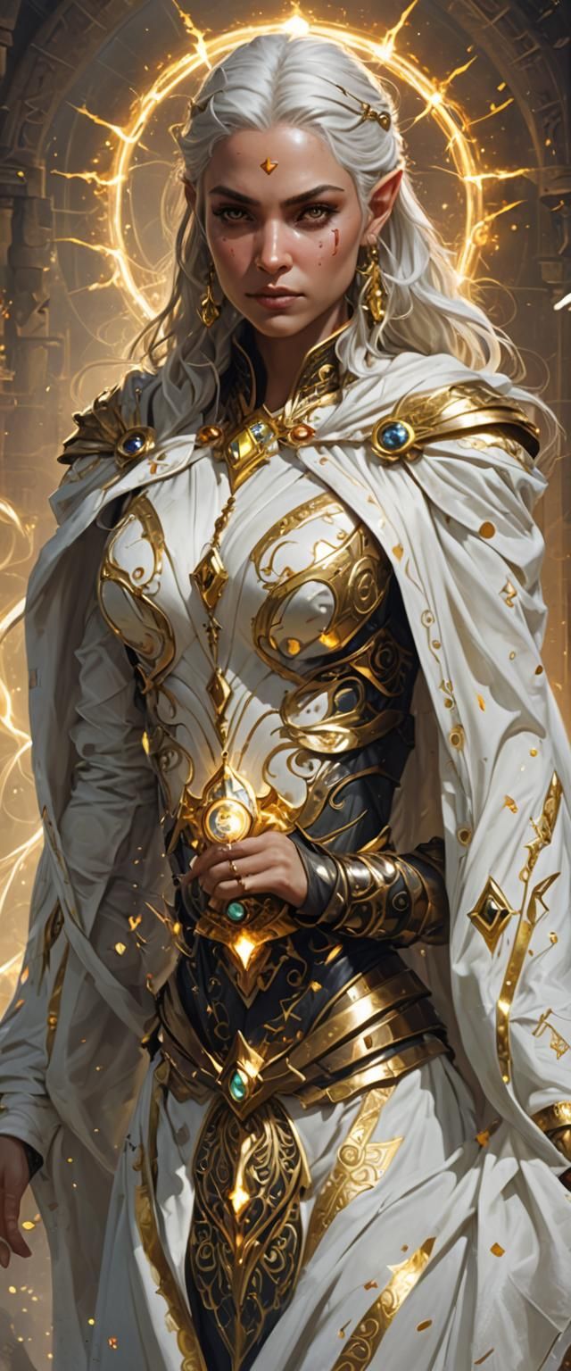 Celestial Warlock Casting Guiding Bolt in DND Style