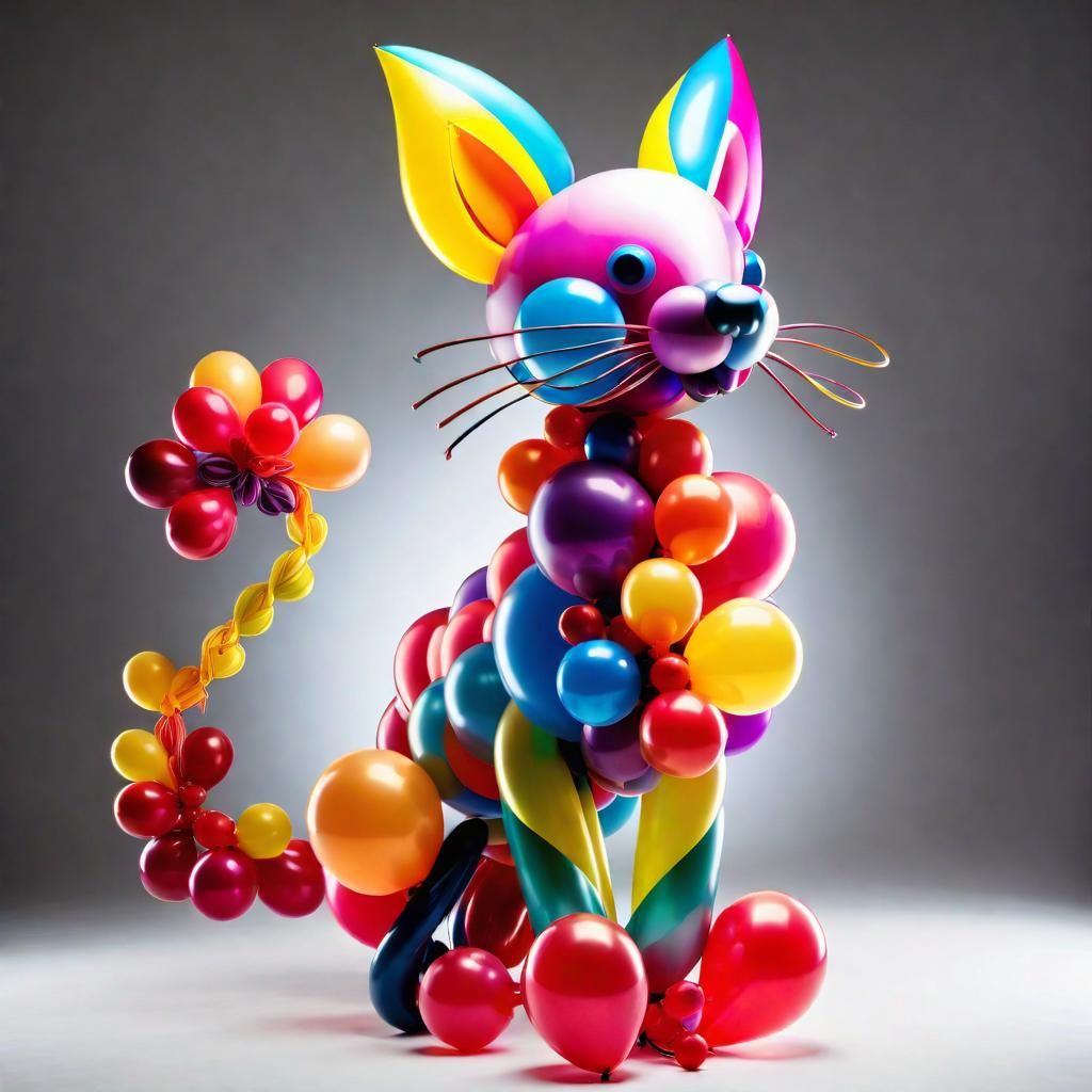 fantastical balloon cat, made entirely of balloons sculpted by Alberto Seveso, Dittman, and Yerka, using balloon artistr...