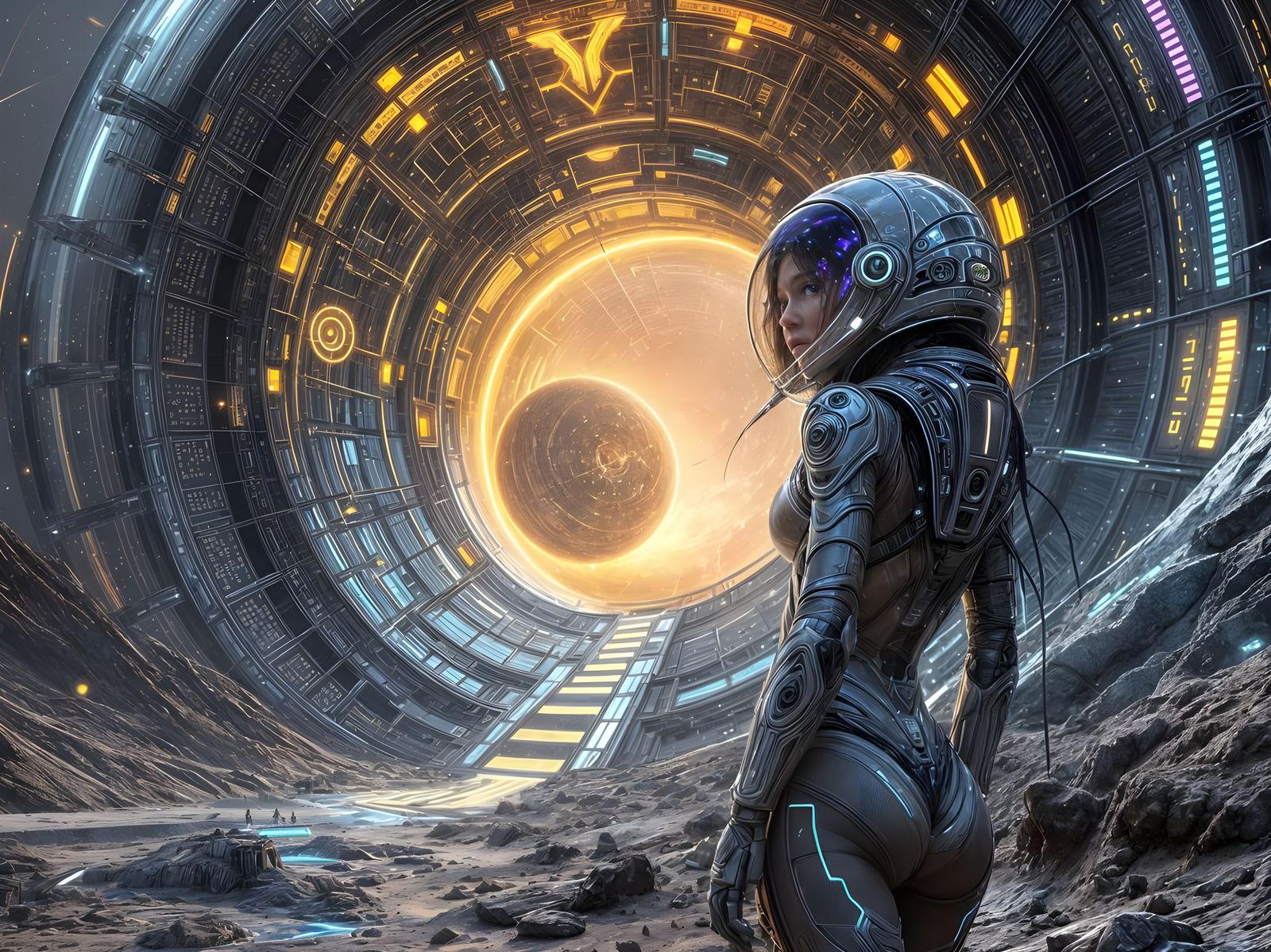 Futuristic Martian Outpost with Astronaut in Biomechanical S...