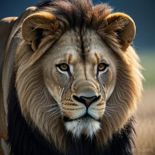 Majestic Lion Roaring in Savannah Landscape, Digital Art