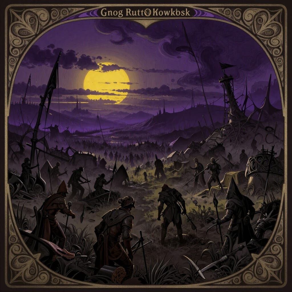 Dark Battlefield at Dusk in Dramatic Fantasy Style