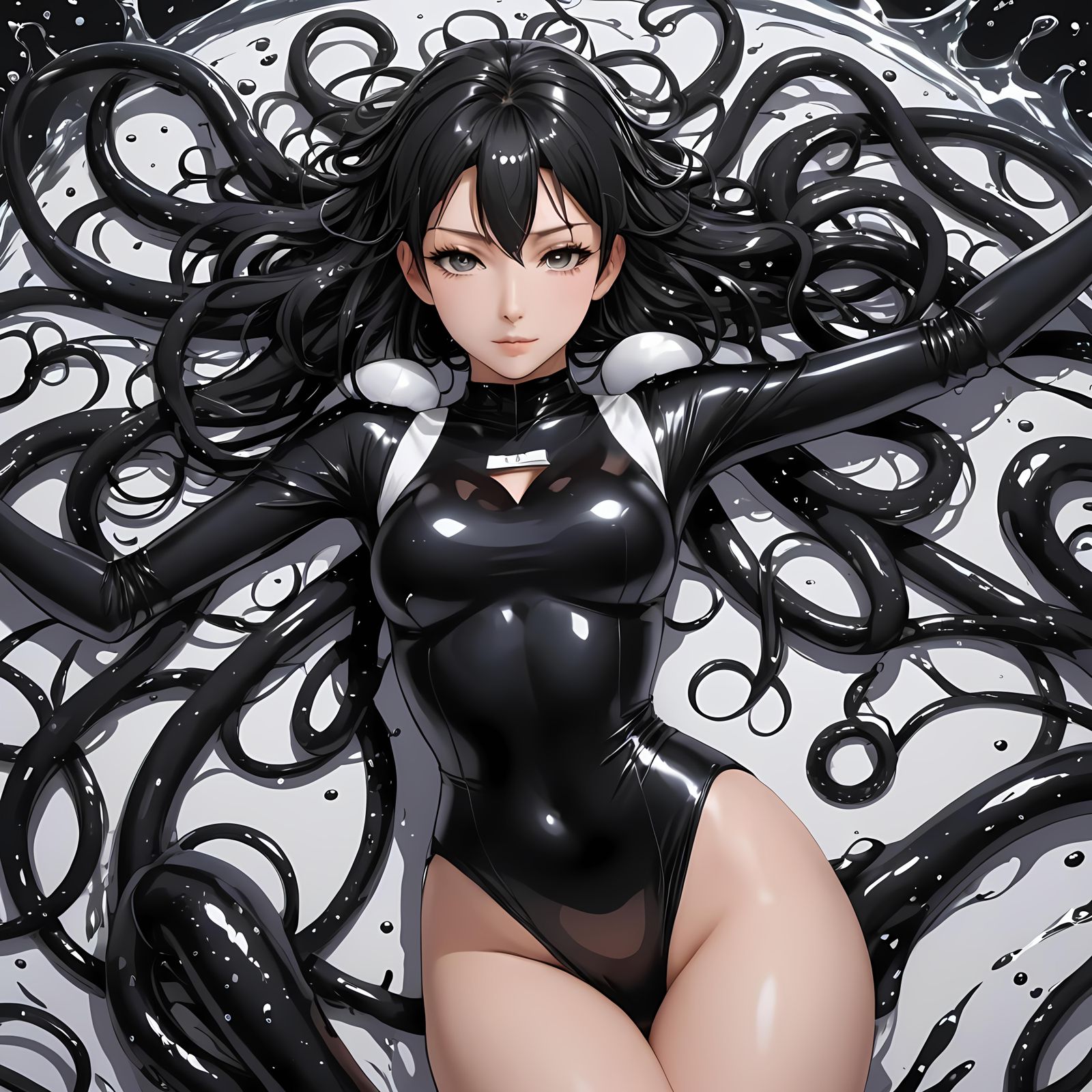 Slime-Covered Woman on Infinite Tentacles in Anime Style