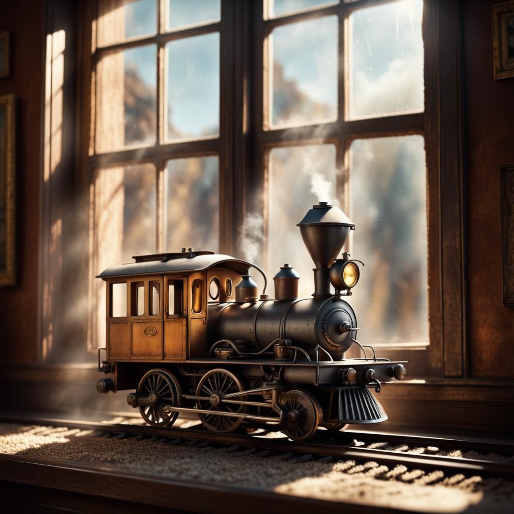 Dusty Toy Train in Sunlight: Cinematic Digital Art