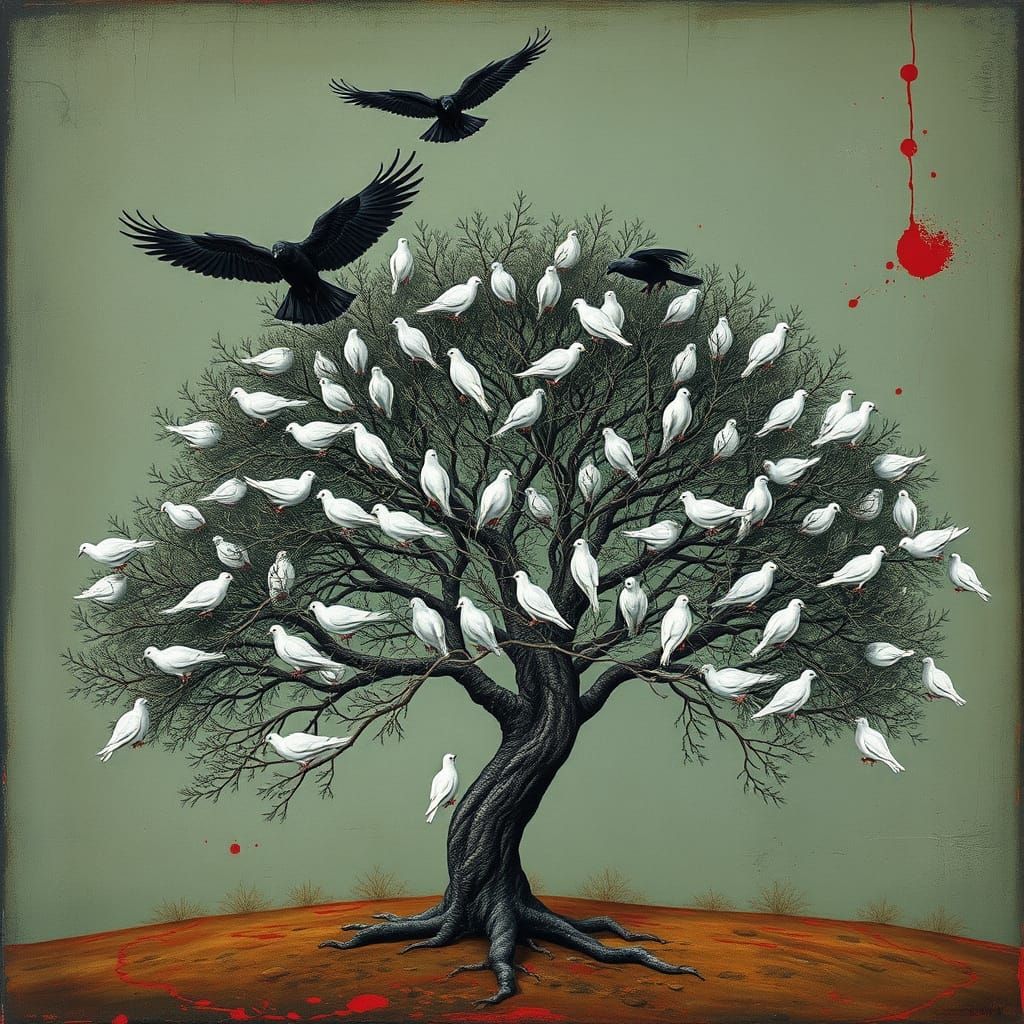 Surreal Olive Tree of Hope in Distressed Green