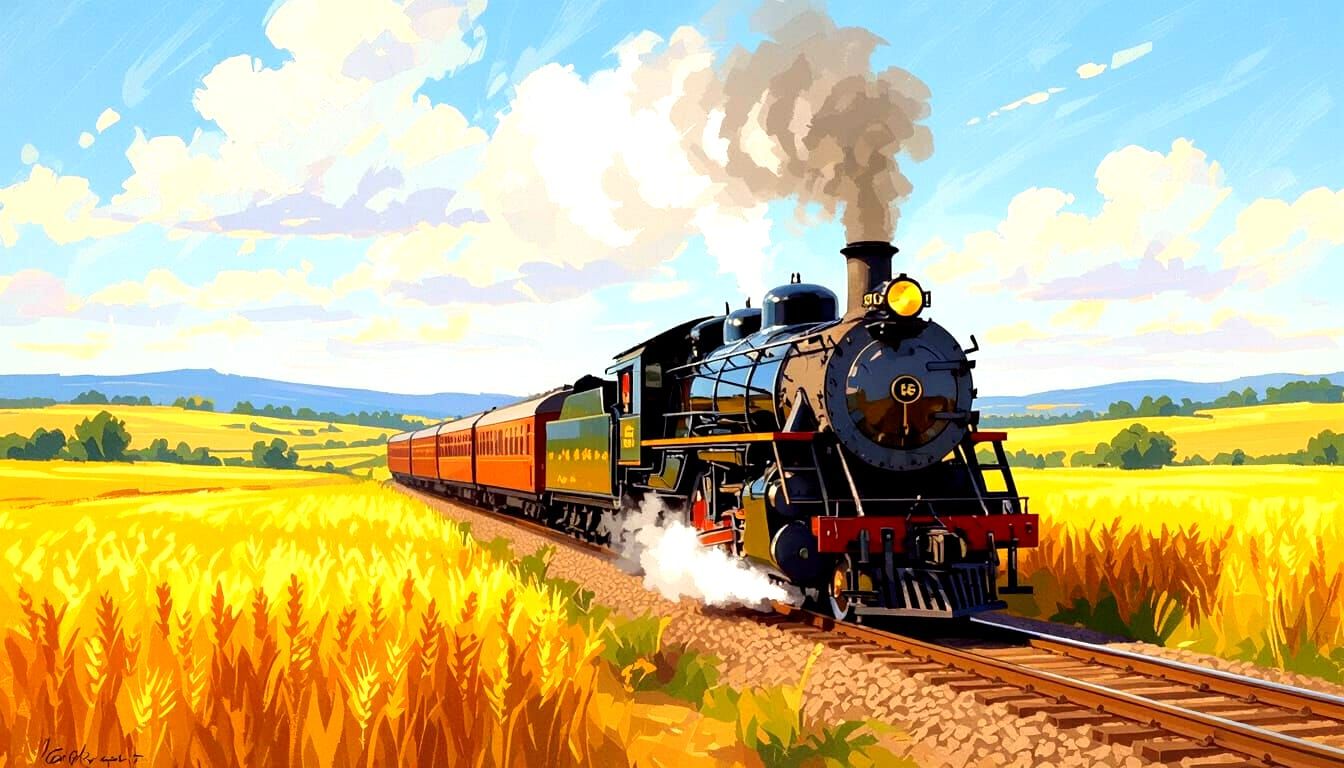 Nostalgic Steam Train Journey Through Monet-Inspired Fields