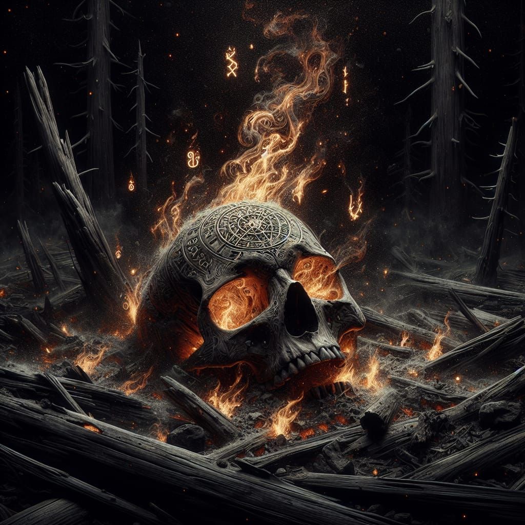 Skull Amidst Ashes in a Desolated Forest