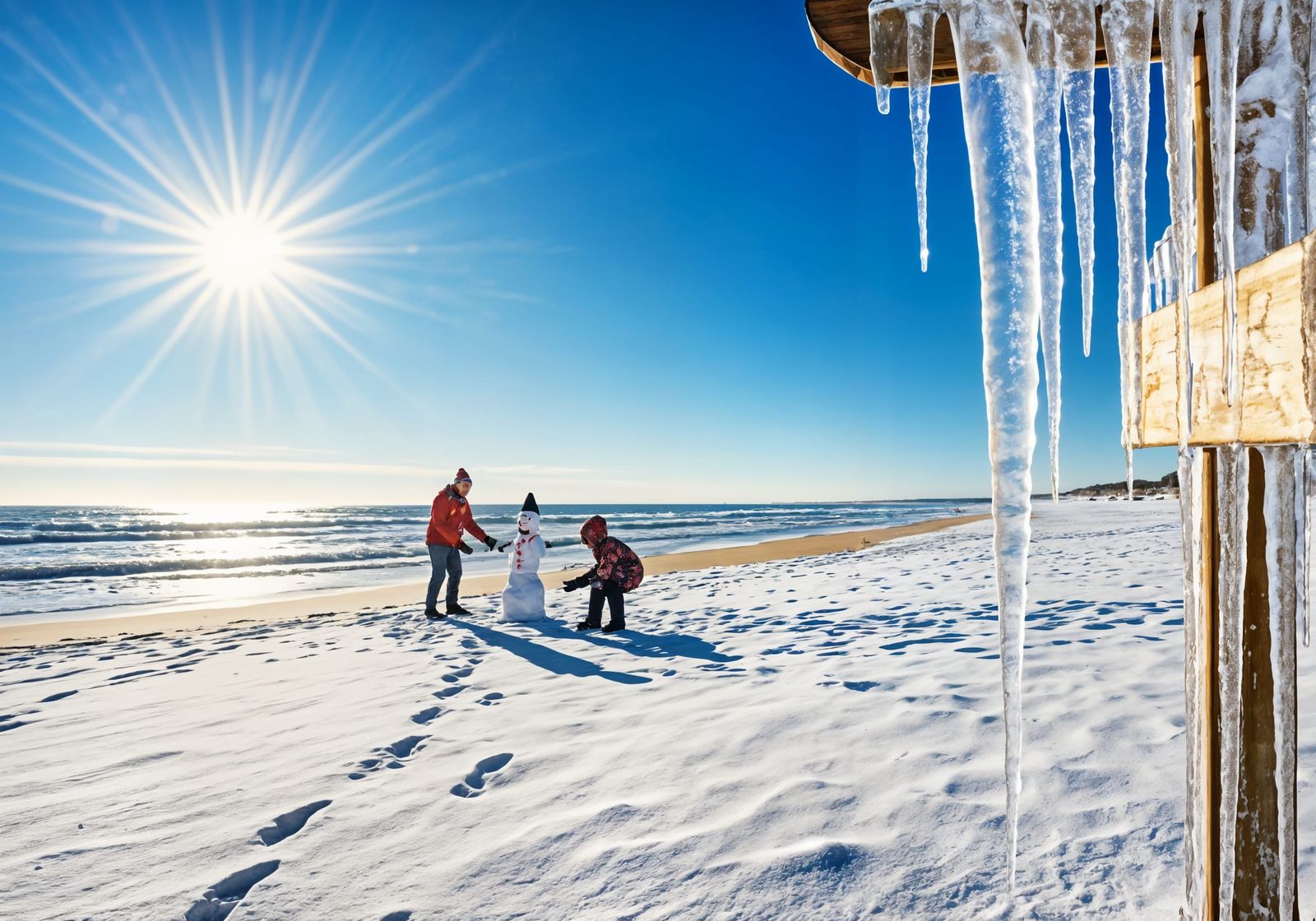Winter Wonderland Beach Scene in Vibrant Colors