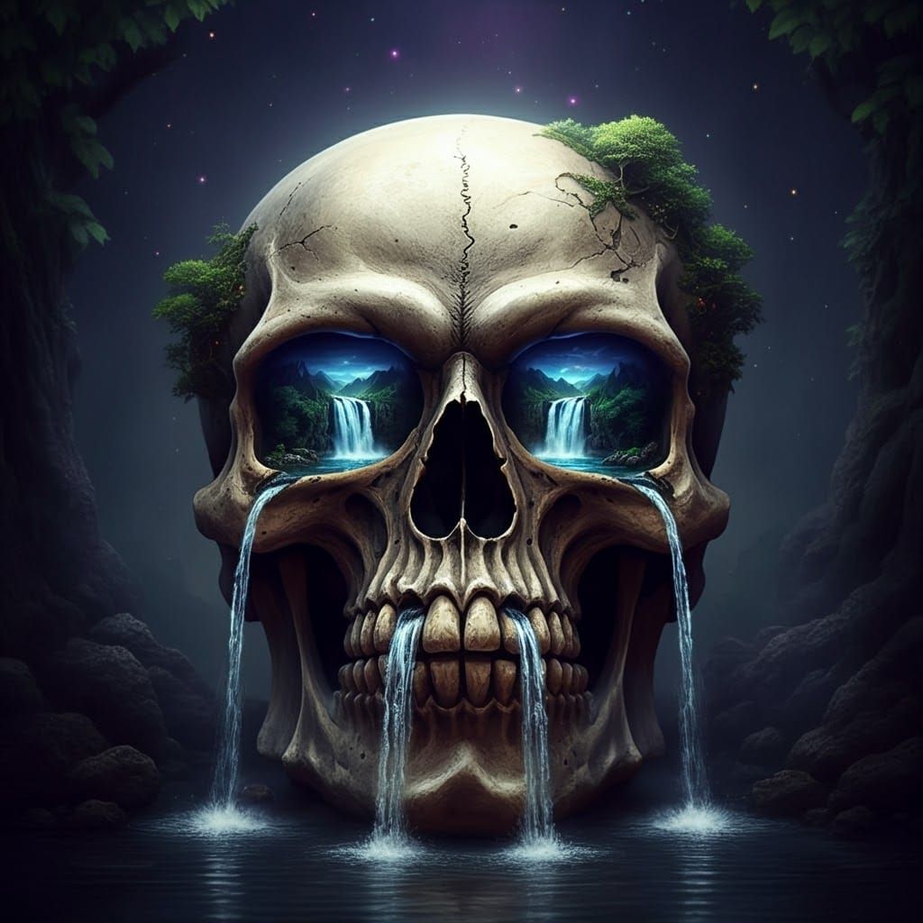 Mystical Skull with Waterfalls in 4D