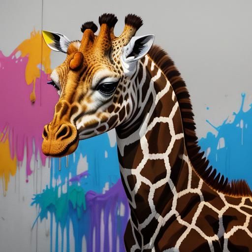 Photorealistic Giraffe in Natural Habitat: Graffiti Art