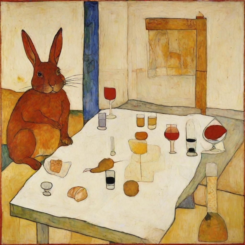 Disturbing Alcoholic Rabbit Inspired by Rothko and Schiele