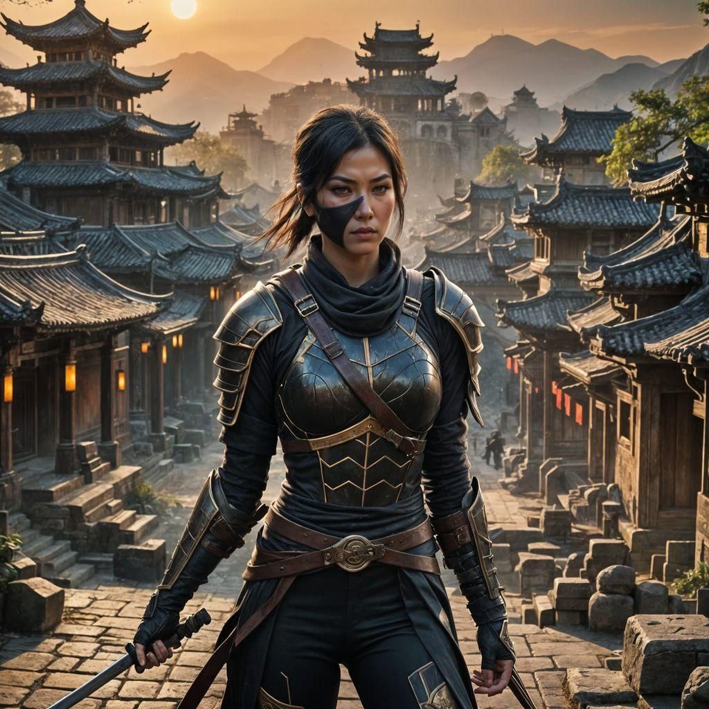 Epic Asian-Inspired Female Ninja Assassin in Ancient City