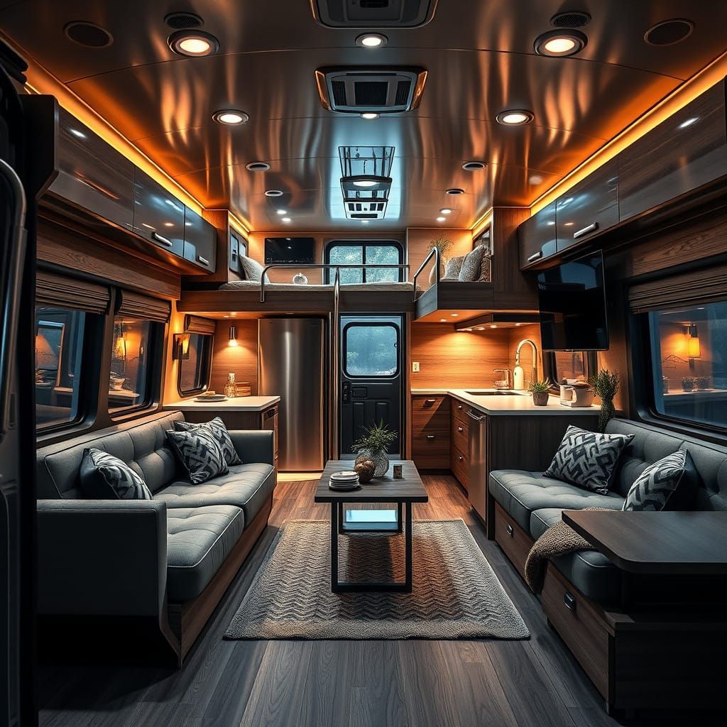 Luxury Camping Van Interior in Hyperrealistic Style