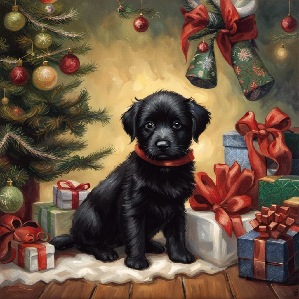 Puppy's First Christmas: Realistic Detailed Painting